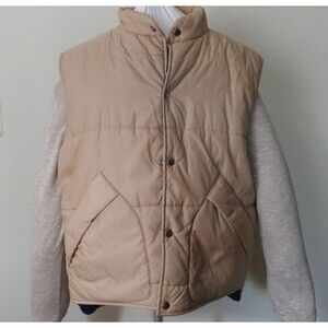 Vintage 80s Puffer Vest Button Up Khaki Navy Two Tone VTG 1980s L Retro Campus